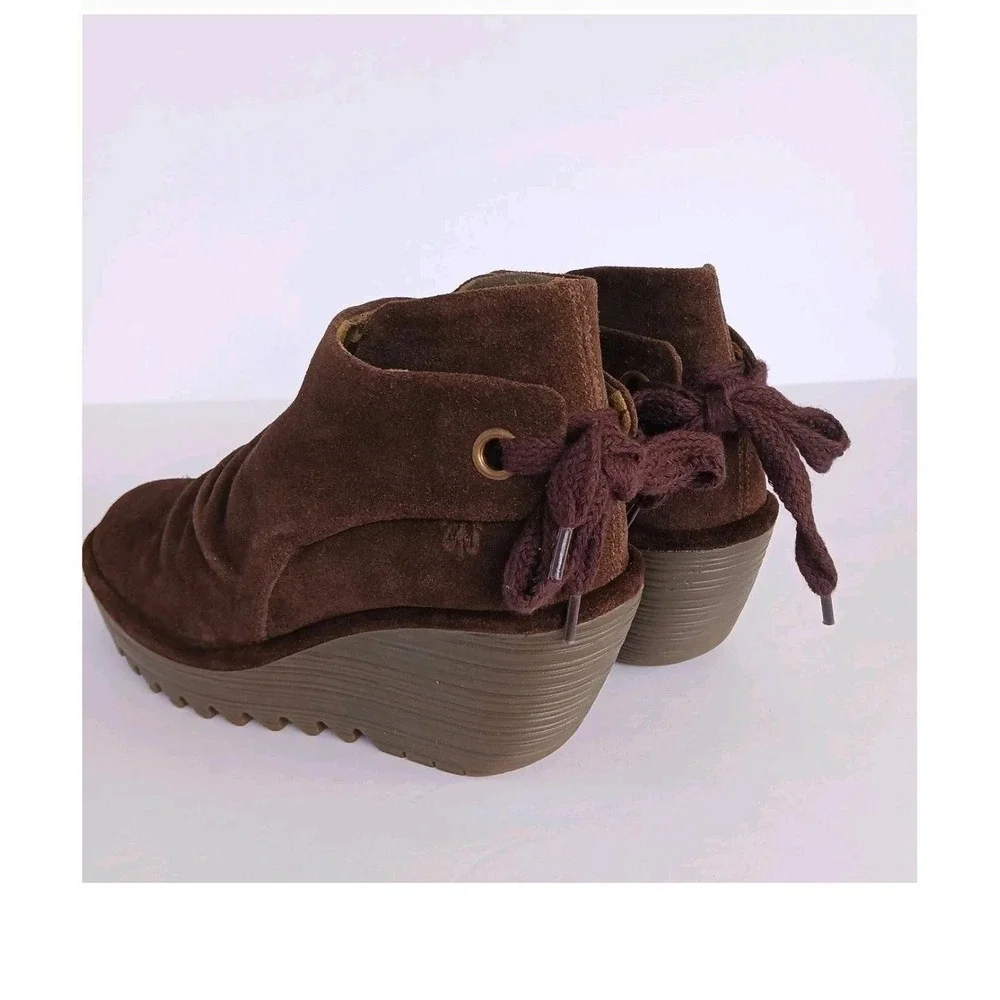 FLY‎ LONDON Womens Brown Suede Ruched Wedge Ankle Boots EU 35 US 5 4.5